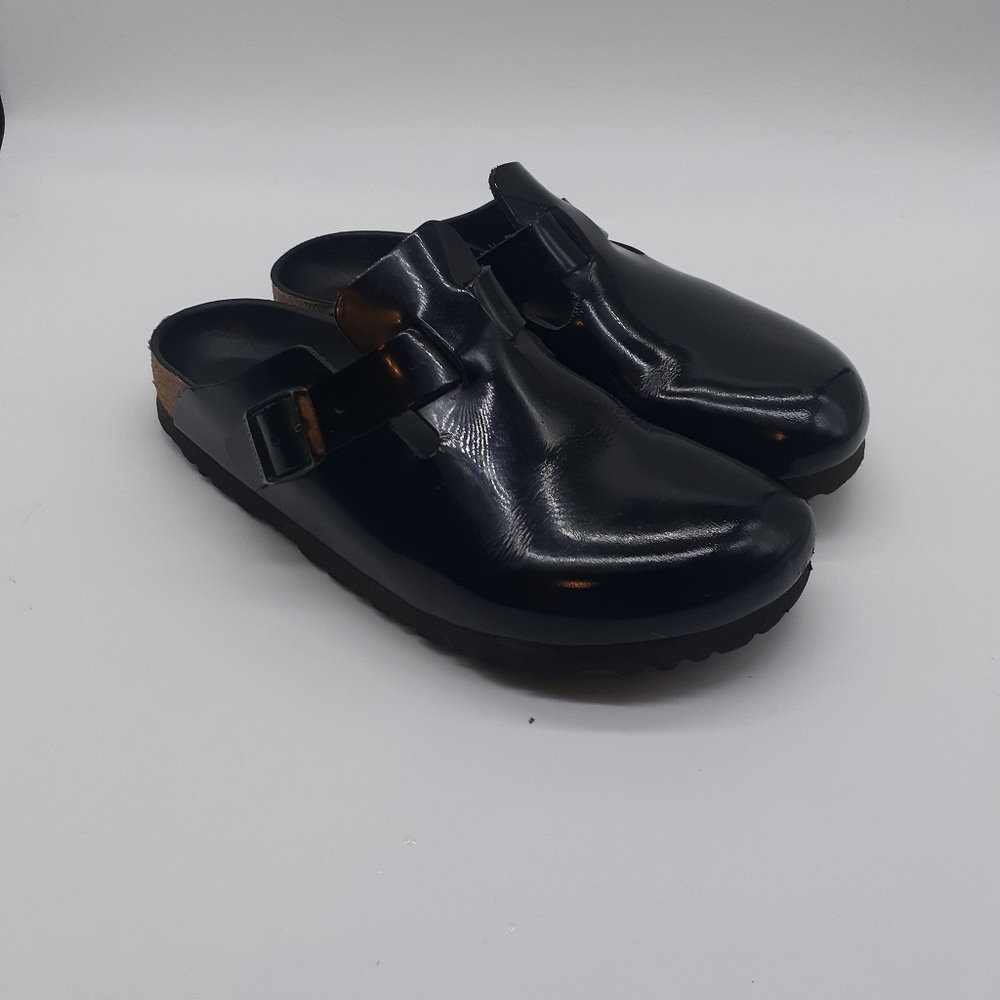 SOLD ON EBAY Birkenstock Boston Mules Patent Leather Sz 39 (8-8.5) Narrow - Picture 1 of 13